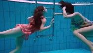 Nude russian cuties swim underwater